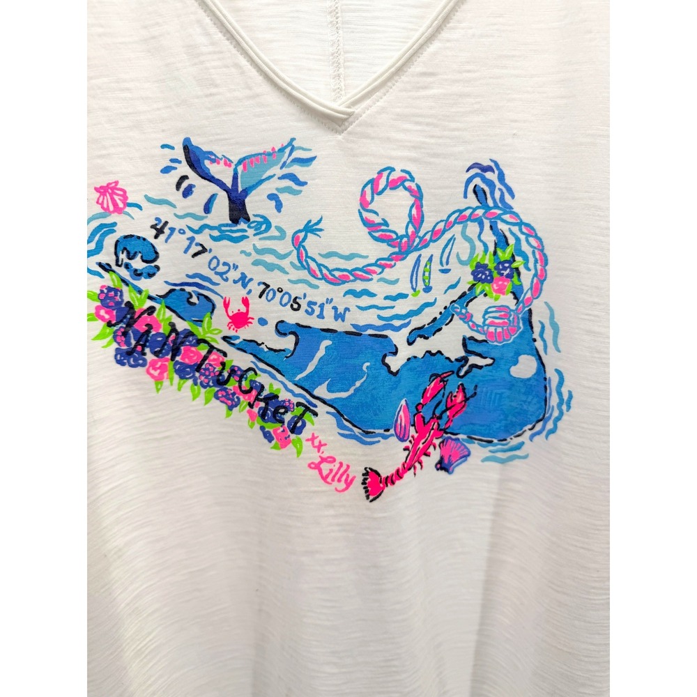 Lilly Pulitzer Loves Nantucket Colie V-Neck Tee Top White Pima Cotton Large - Picture 2 of 4
